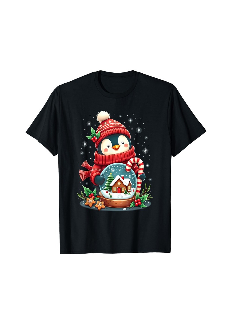 Cute Penguin Snow Globe Girls Boys Xmas Penguin Christmas T-Shirt