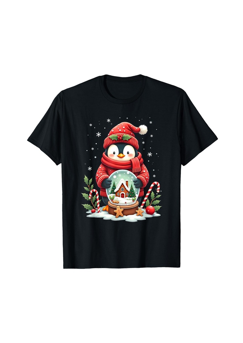 Cute Penguin Snow Globe Girls Boys Xmas Penguin Christmas T-Shirt