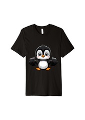 Cute Penguin Weightlifting funny Animal Lover logo Premium T-Shirt