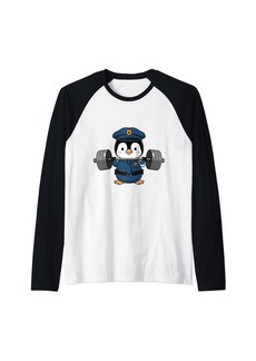 Cute Penguin Weightlifting logo Raglan Baseball Tee