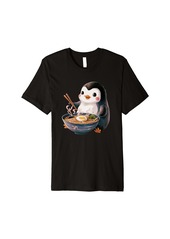 Funny Penguin Eating Noodle Bowl Cute Penguin Eating Ramen Premium T-Shirt