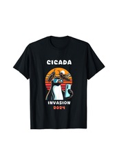 Funny Penguin Selfie Cicada Invasion 2024 Insects Retro T-Shirt