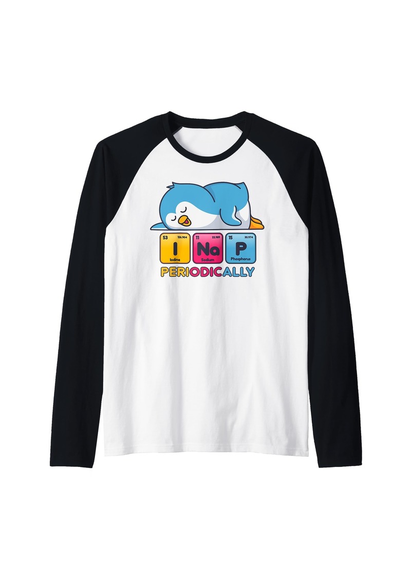 I Nap Periodically Penguin Funny Chemistry Periodic Table Raglan Baseball Tee