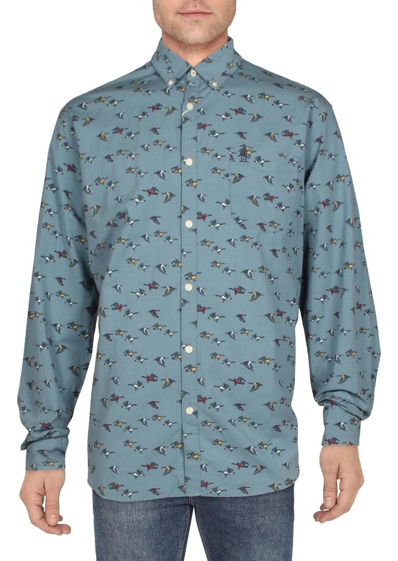 Penguin Mens Print Woven Button-Down Shirt