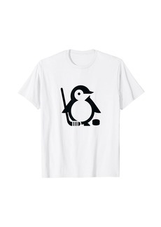 Minimalist Penguin Silhouette Ice Hockey Player Design T-Shirt
