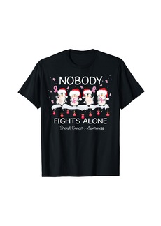 Penguin Nobody Fights Alone Breast Cancer Awareness Christmas Gift T-Shirt