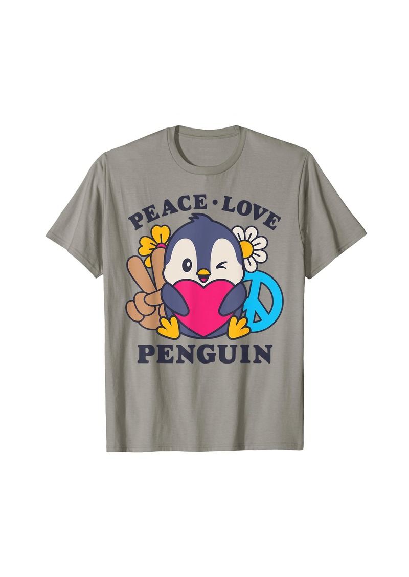 Peace Love Penguin Lovers Men Women Cute Bird Flowers Floral T-Shirt