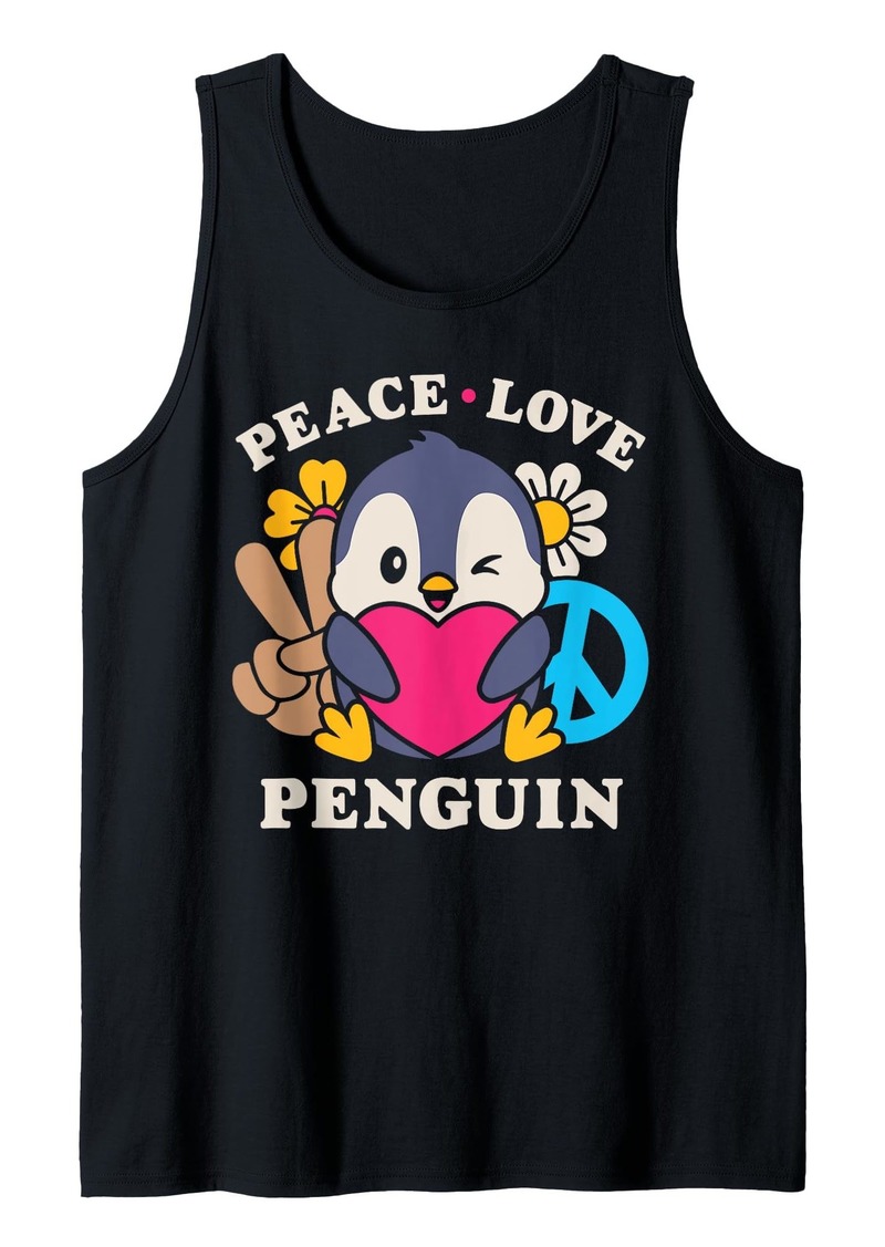 Peace Love Penguin Lovers Men Women Cute Bird Flowers Floral Tank Top