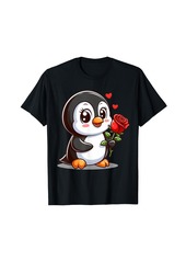 Penguin and flowers - Penguin holding a red rose T-Shirt