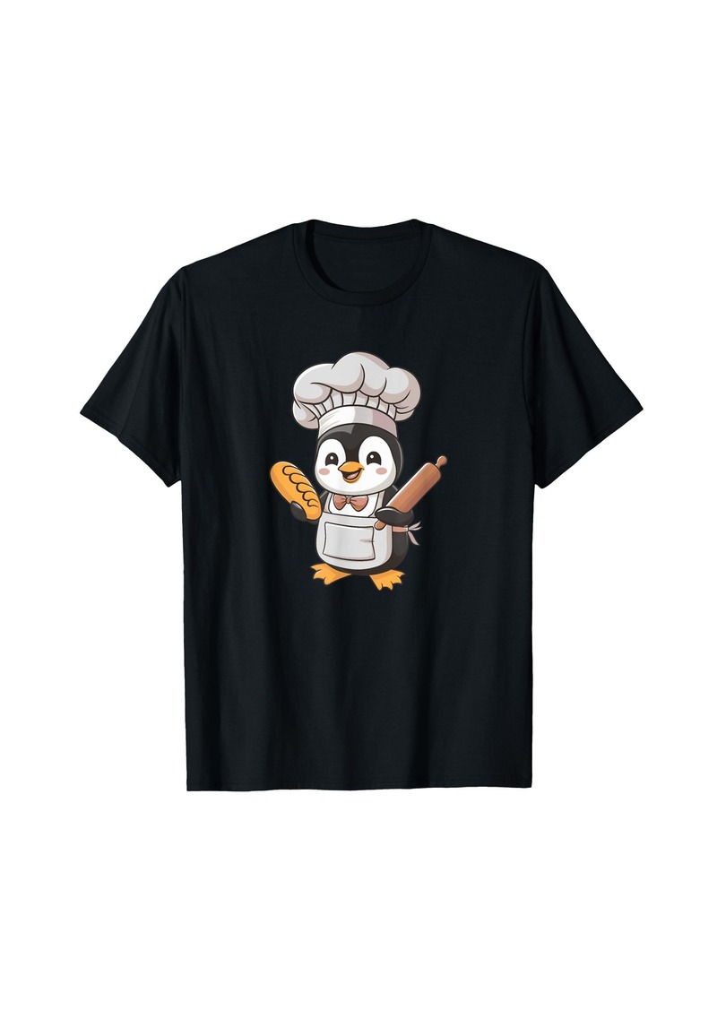 Penguin Chef With Bread And Rolling Pin Funny Meme Animal T-Shirt