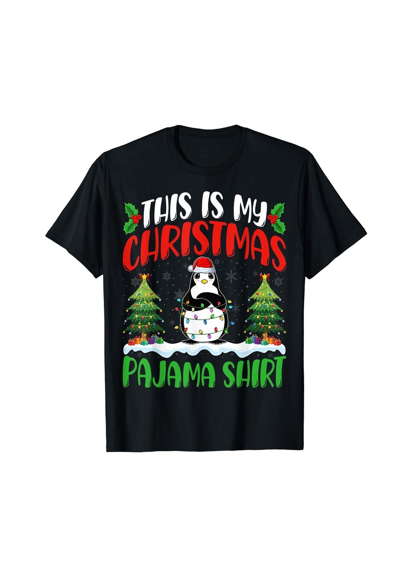 Penguin Christmas Pajama Shirt Penguin Xmas Lights Tree T-Shirt