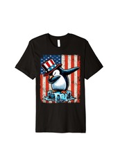 Penguin Dabbing 4th of July Patriotic USA Flag Vintage Premium T-Shirt
