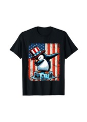 Penguin Dabbing 4th of July Patriotic USA Flag Vintage T-Shirt