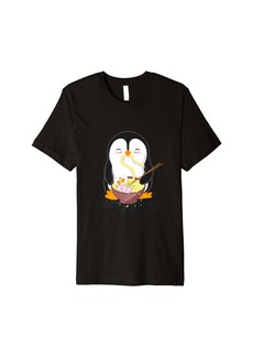 Penguin eating a Japanese Ramen noodle soup Premium T-Shirt