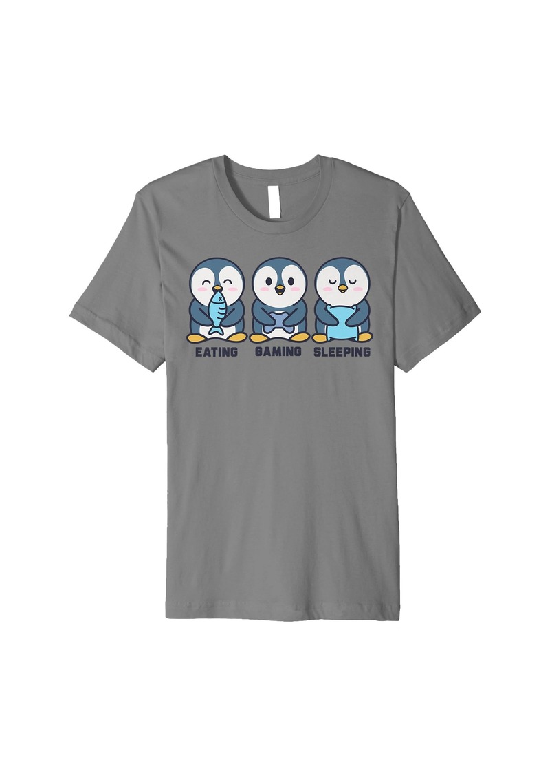 Penguin Eating Gaming Sleeping Funny Men Video Game Gamer Premium T-Shirt