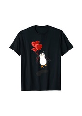 Penguin holding three heart balloons cute illustration T-Shirt