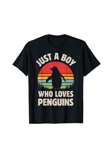 Penguin Just A Boy Who Loves Penguins Retro Vintage Sunset T-Shirt