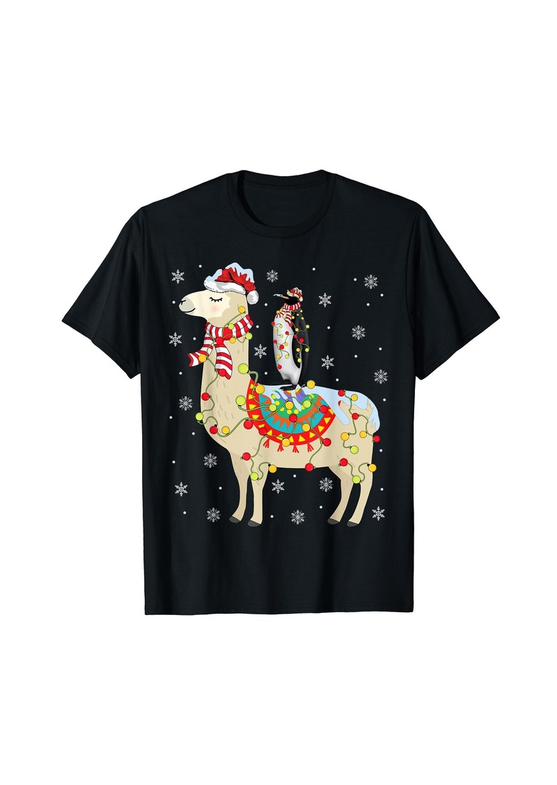 Penguin Llama Lover Xmas Gift Penguin Riding Llama Christmas T-Shirt