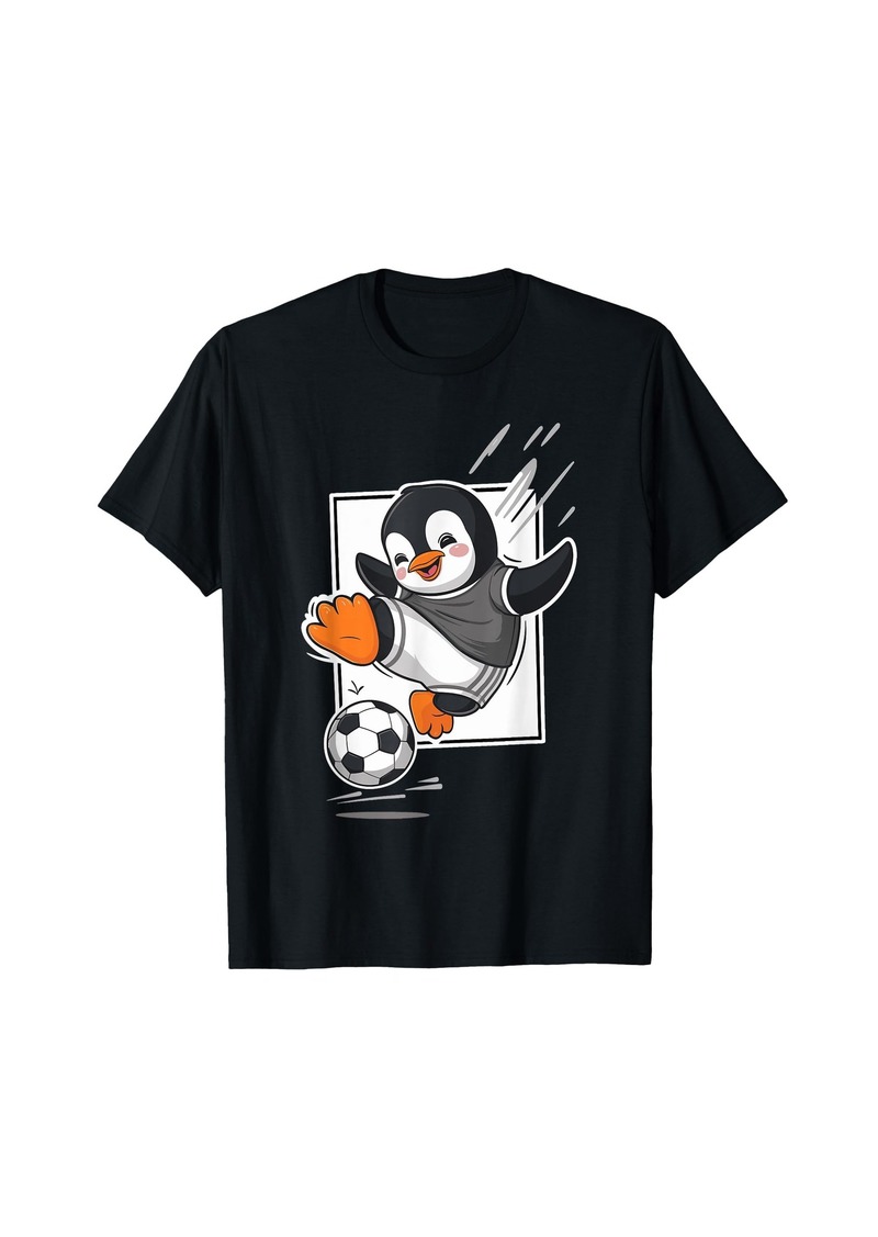 Penguin Playing Soccer Kicking Football Cute Cartoon Penguin T-Shirt