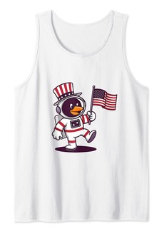 penguin wearing a space suit American flag hat Boys Girls Tank Top
