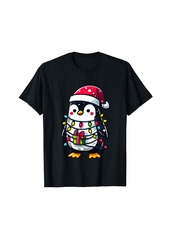 Penguin Wearing Santa Hat Holding A Present Box Xmas T-Shirt
