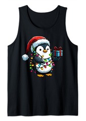 Penguin Wearing Santa Hat Holding A Present Box Xmas Tank Top
