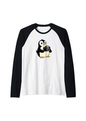 Penguin With A Camera - Cute Penguin Photographer Raglan Baseball Tee