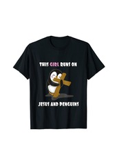 This girl runs on Jesus and Penguins quote T-Shirt