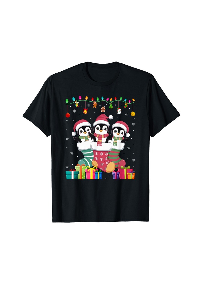 Three Penguin in Sock Funny Boys Girls Kids Christmas T-Shirt