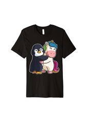 Unicorn & Penguin Hug Kawaii Cute Animals for Women Cuddling Premium T-Shirt