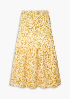 Peony Swimwear - Floral-print linen midi skirt - Yellow - S