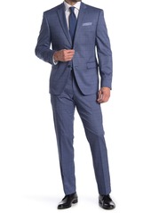 Perry Ellis Dark Blue Plaid Two Button Notch Lapel Slim Fit Suit