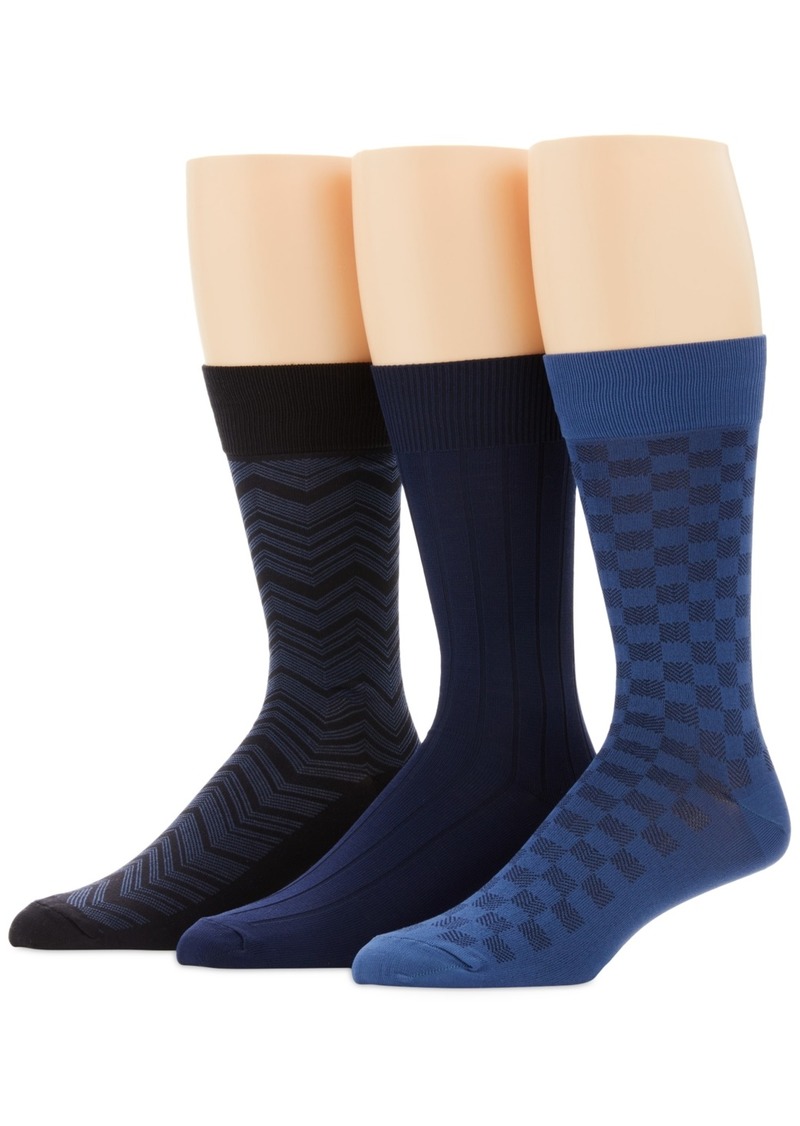 Perry Ellis Men's 3-Pk. Microfiber Patterned Socks - New Navy