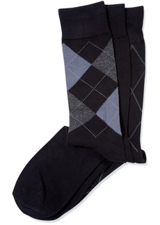 Perry Ellis Men's 3-Pk. Patterned Dress Socks - Black