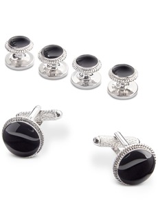 Perry Ellis Baroque Cuff Links & Stud Set - Charcoal