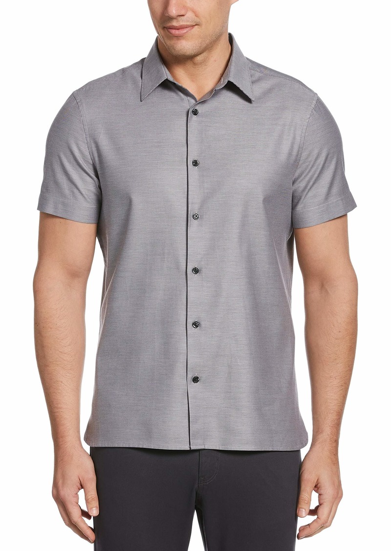 Perry Ellis Mens Solid Textured Short Sleeve Button-Down Shirt
