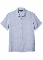 Perry Ellis Men's Big & Tall Untucked Solid Linen Short Sleeve Button-Down Shirt  2X Large