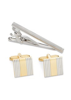 Perry Ellis Men's Classic Cuff Links & Tie Bar Set - Silver And Gold