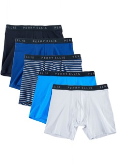Perry Ellis Men's Cotton Stretch Boxer Briefs Tagless No Roll Waistband 5 Pack