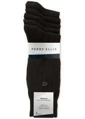 Perry Ellis Men's Flat-Knit Stretch Script Logo Crew Socks, Pack of 5 - Black