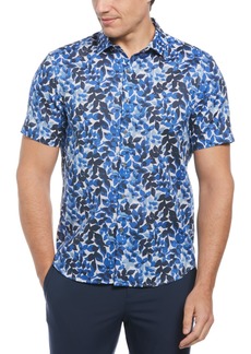 Perry Ellis Men's Floral Print Short-Sleeve Button-Front Cotton Shirt - Nautical Blue