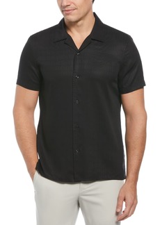 Perry Ellis Men's Geo Pattern Short Sleeve Button-Front Camp Shirt - Black