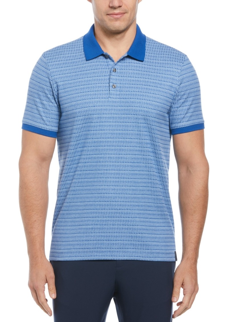 Perry Ellis Men's Geo Print Short Sleeve Ribbed Polo Shirt - Nautical Blue