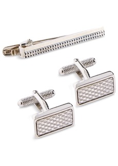 Perry Ellis Knitting Cuff Links & Tie Bar Set - Silver