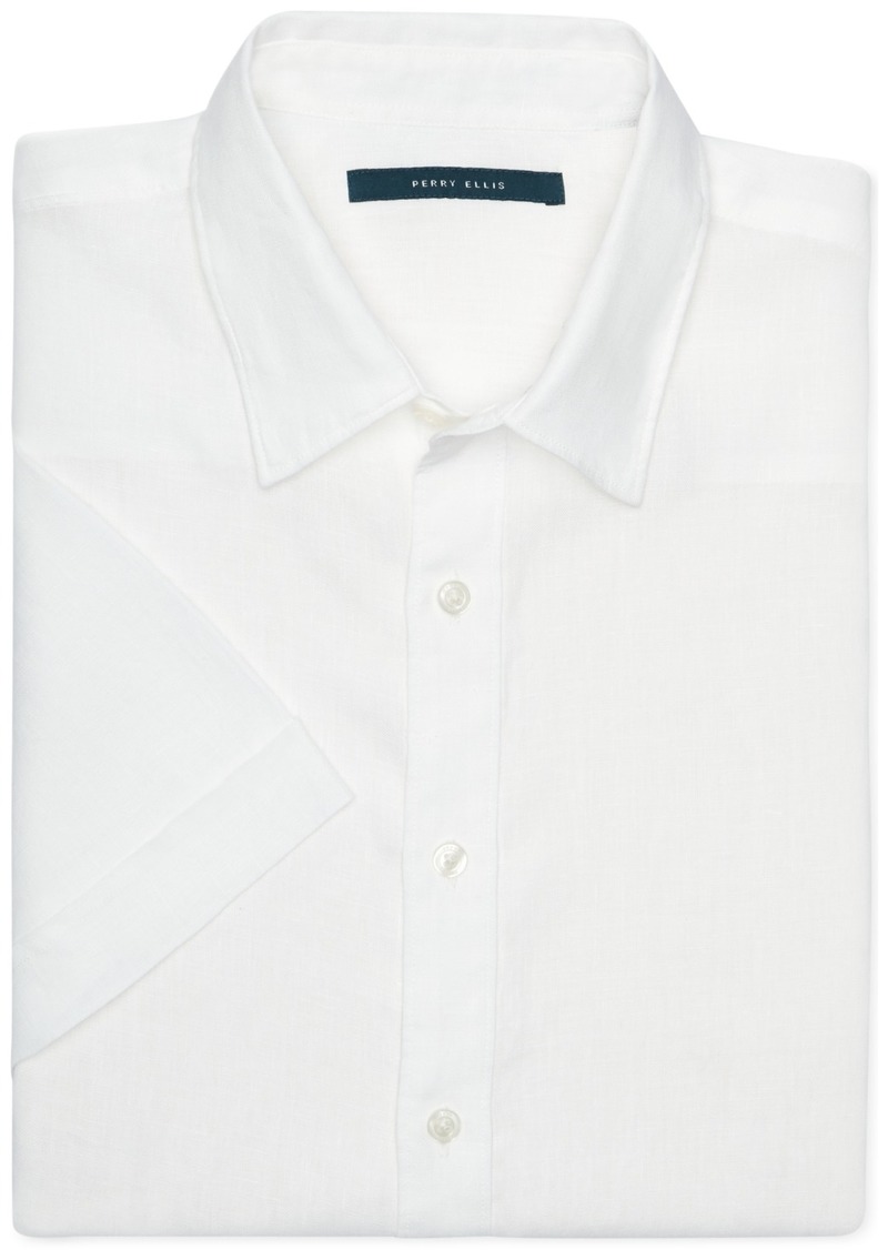Perry Ellis Men's Linen Short-Sleeve Button-Front Shirt - Bright White