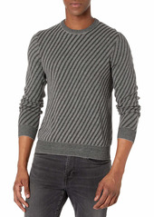 Perry Ellis Men's Long Sleeve Cotton/ACR Txt Dgnl Stripe CRW Sweater  X Large
