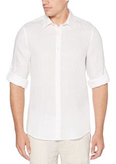 Perry Ellis Men's Long Sleeve Solid Linen Shirt