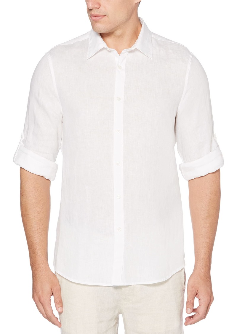 Perry Ellis Mens Roll Sleeve 100% Linen Button-down (Size X-small - 5x Big & Tall) Shirt   US