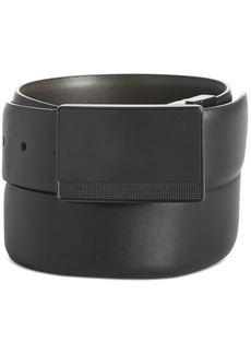 Perry Ellis Men's Plaque-Buckle Leather Belt - Black