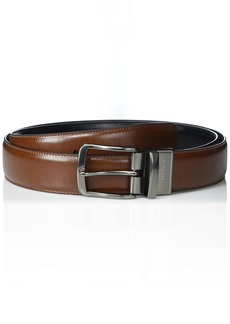 Perry Ellis Portfolio Reversible Leather Dress Belt for Men with Stitch and Heat Crease